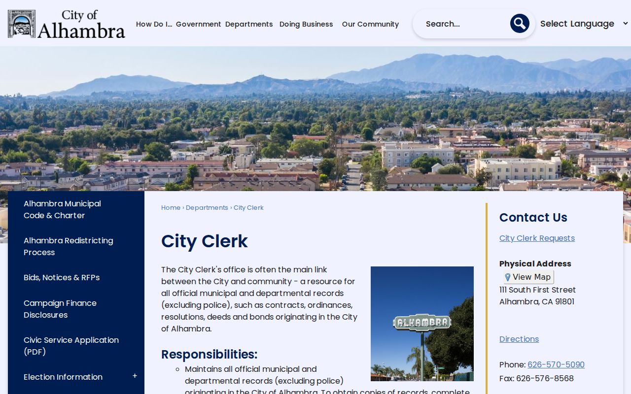Alhambra residents directory City Clerk records route