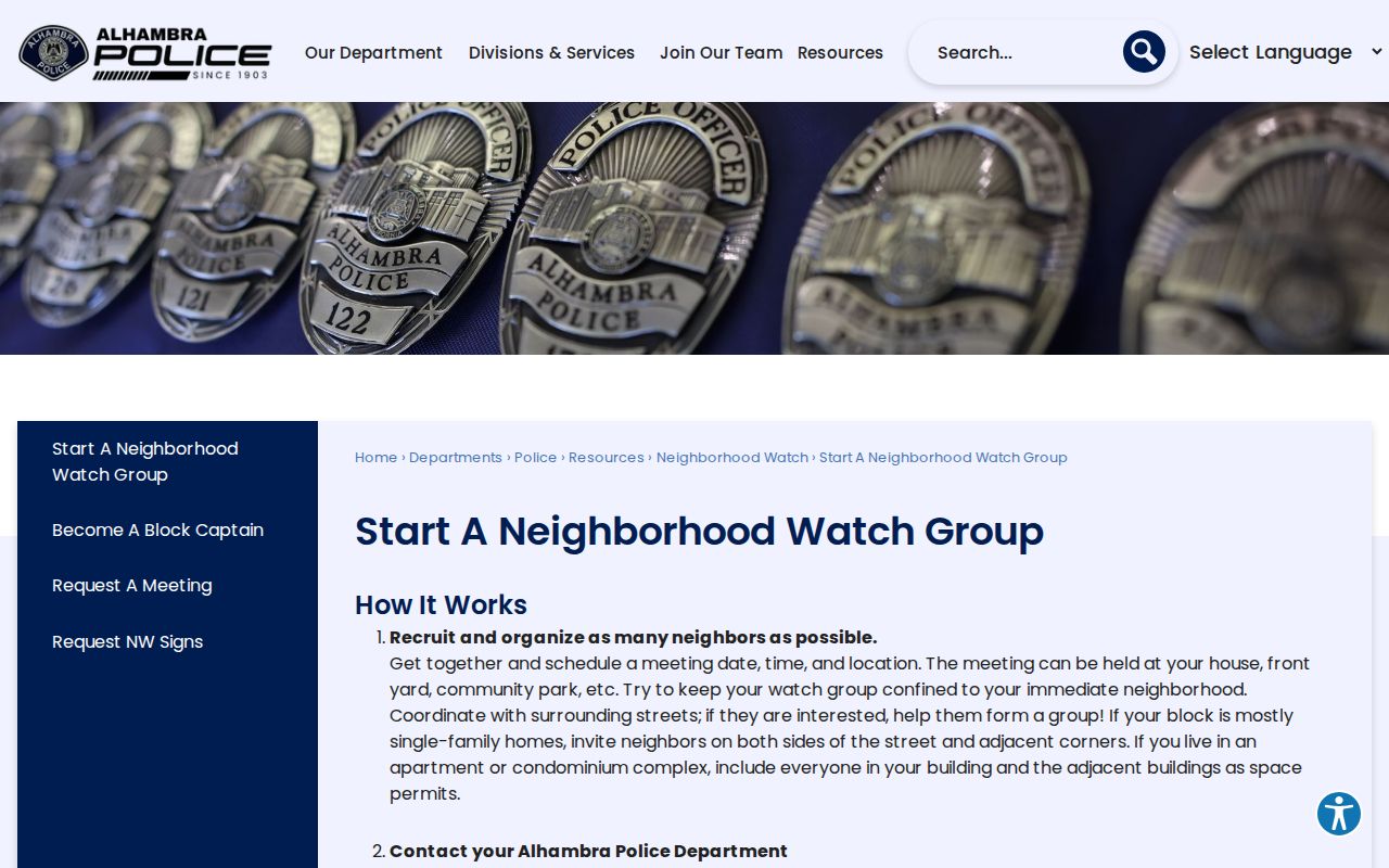Alhambra neighbors Neighborhood Watch group information