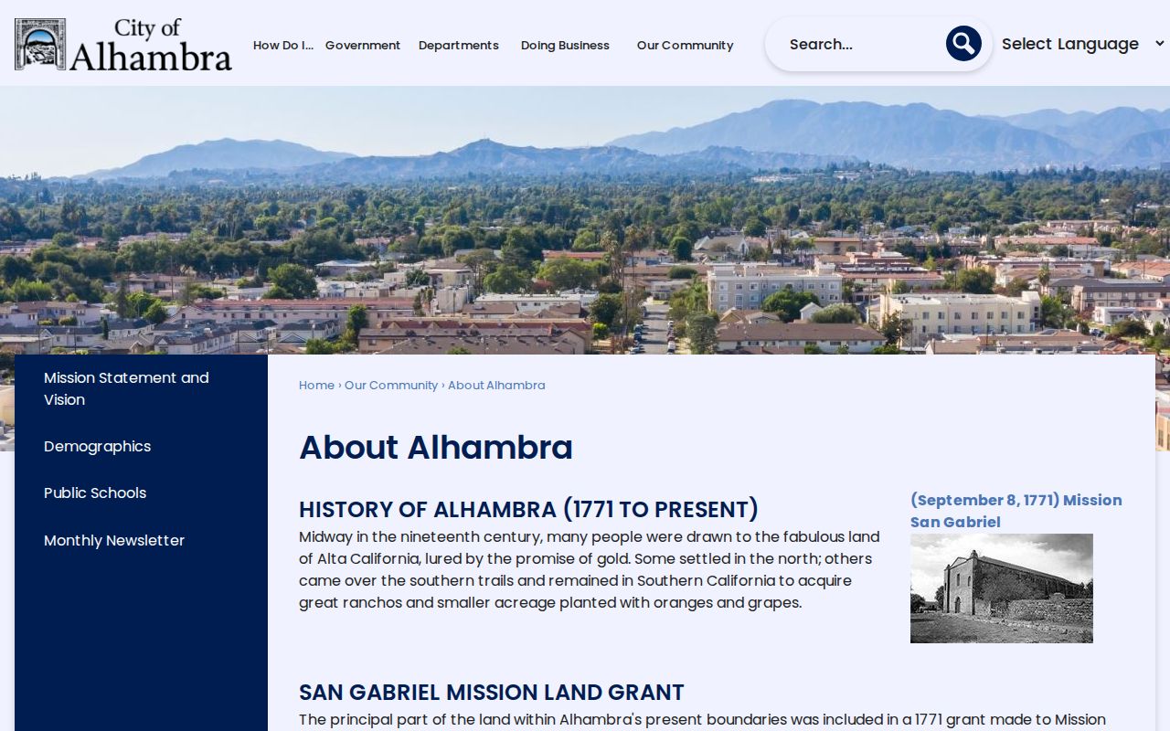 Alhambra previous residents local history and former development areas