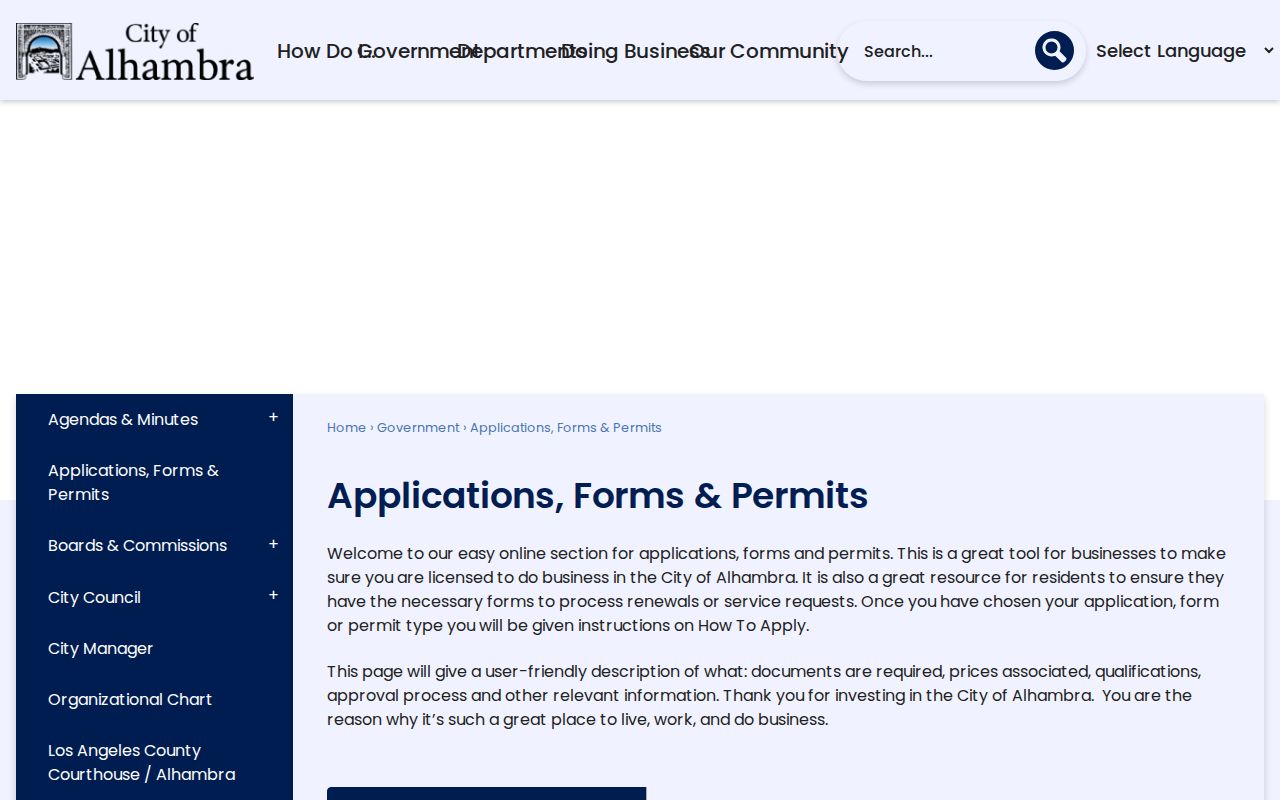 Alhambra street directory permit applications and forms