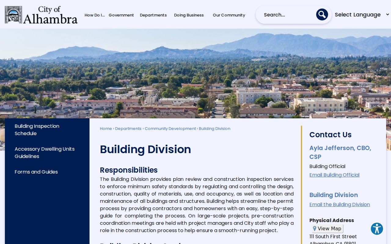 Alhambra street directory Building Division permits by address