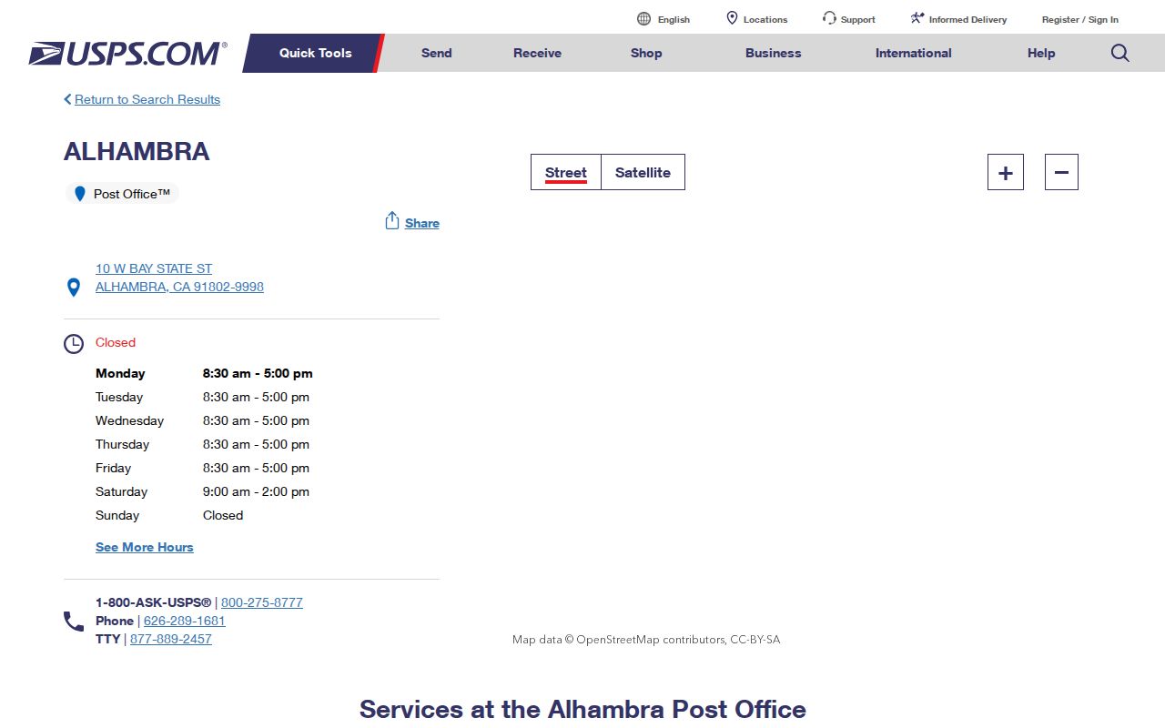 Alhambra ZIP code directory post office facility and PO-box service